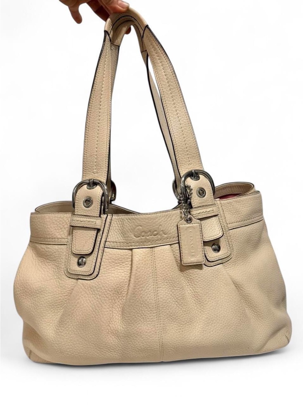 Coach Pebbled Leather Shoulder Bag in Cream